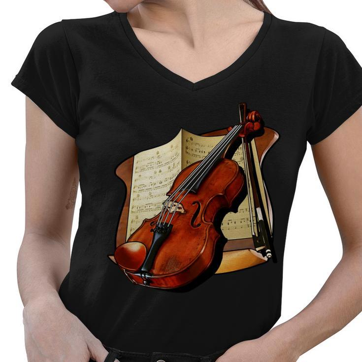 Violin And Sheet Music Women V-Neck T-Shirt