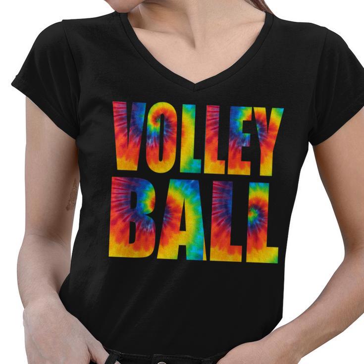 Volleyball Retro Tie Dye Women V-Neck T-Shirt