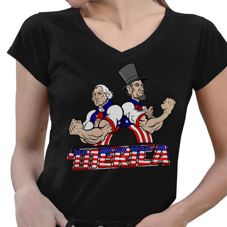 Washington And Lincoln &Merica Women V-Neck T-Shirt