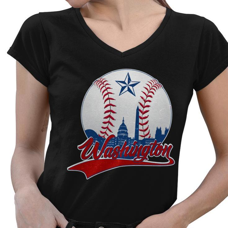 Washington Baseball Vintage Style Fan Women V-Neck T-Shirt