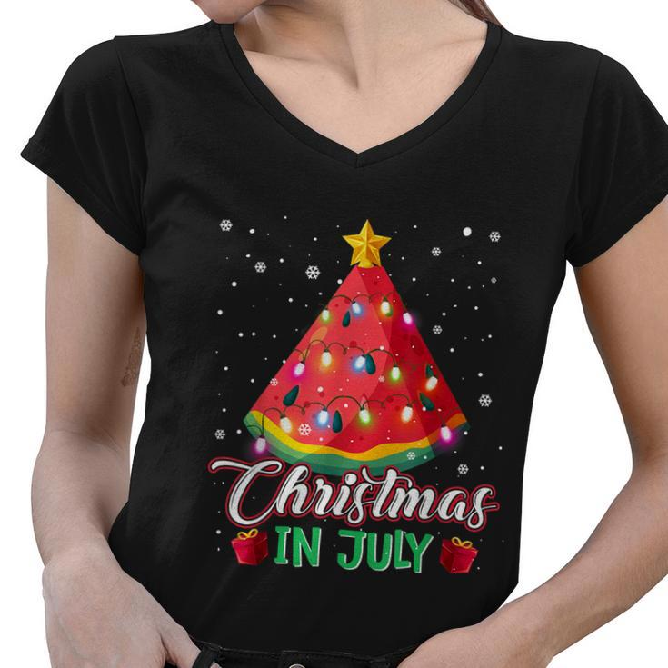 Watermelon Christmas Tree Christmas In July Summer Vacation Women V-Neck T-Shirt