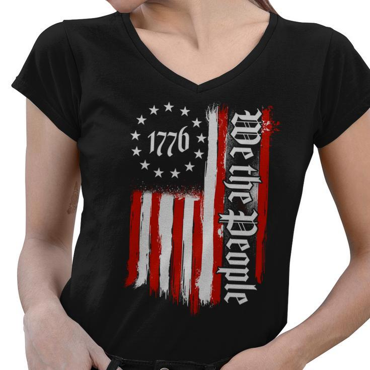 We The People 1776 Distressed Usa American Flag Tshirt Women V-Neck T-Shirt
