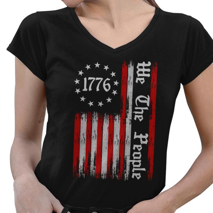 We The People 1776 Distressed Usa American Flag Women V-Neck T-Shirt