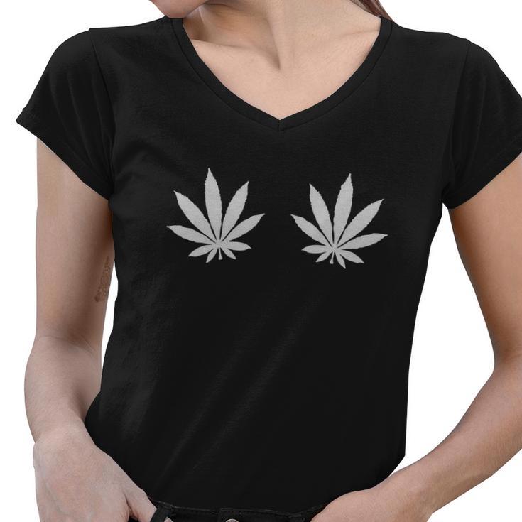 Weed Leaf V2 Women V-Neck T-Shirt