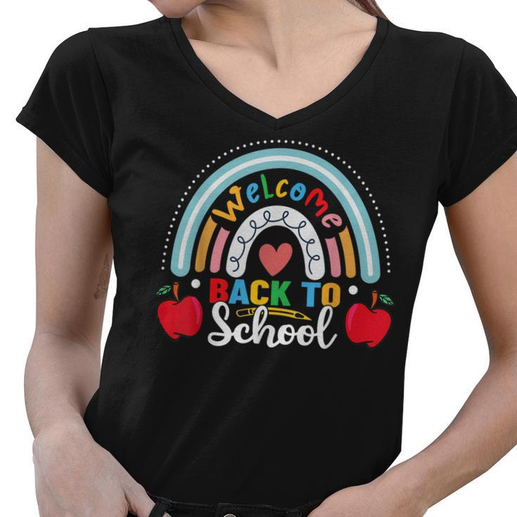 Welcome Back To School Rainbow First Day Of School Teachers  Women V-Neck T-Shirt