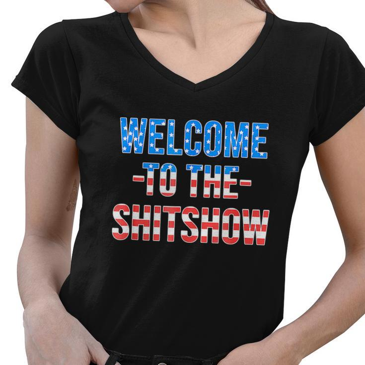 Welcome To The Shitshow Usa Flag Funny 4Th Of July Drinking Women V-Neck T-Shirt
