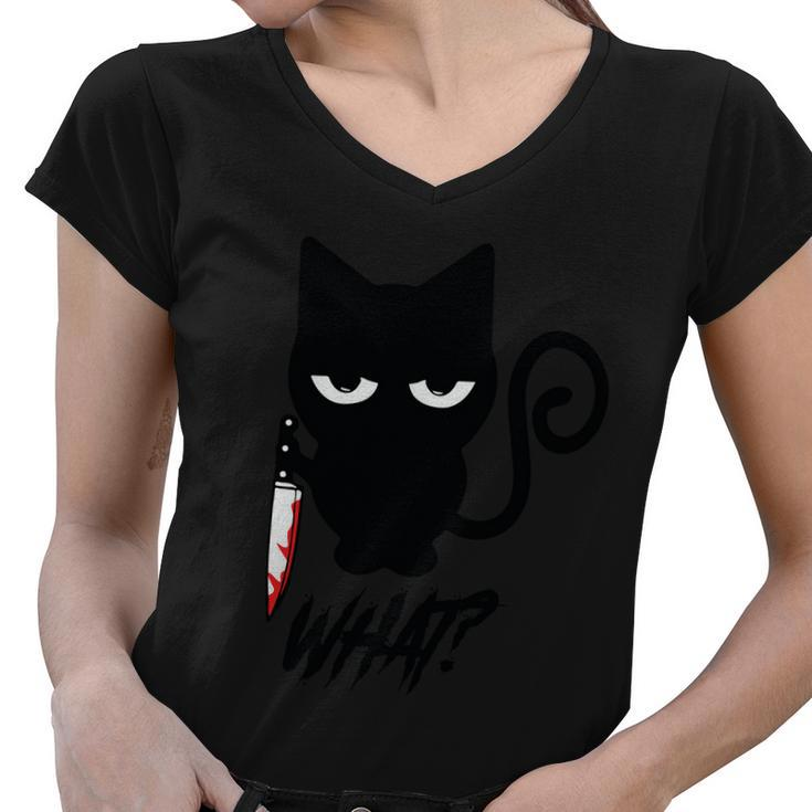 What Black Cat With Knife Halloween Quote Women V-Neck T-Shirt