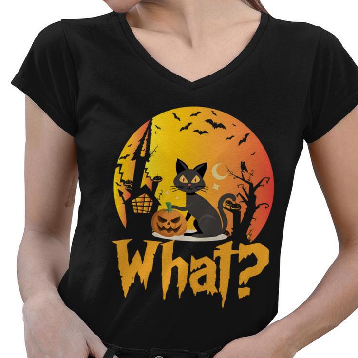 What Cat Pumpkin Halloween Quote Women V-Neck T-Shirt