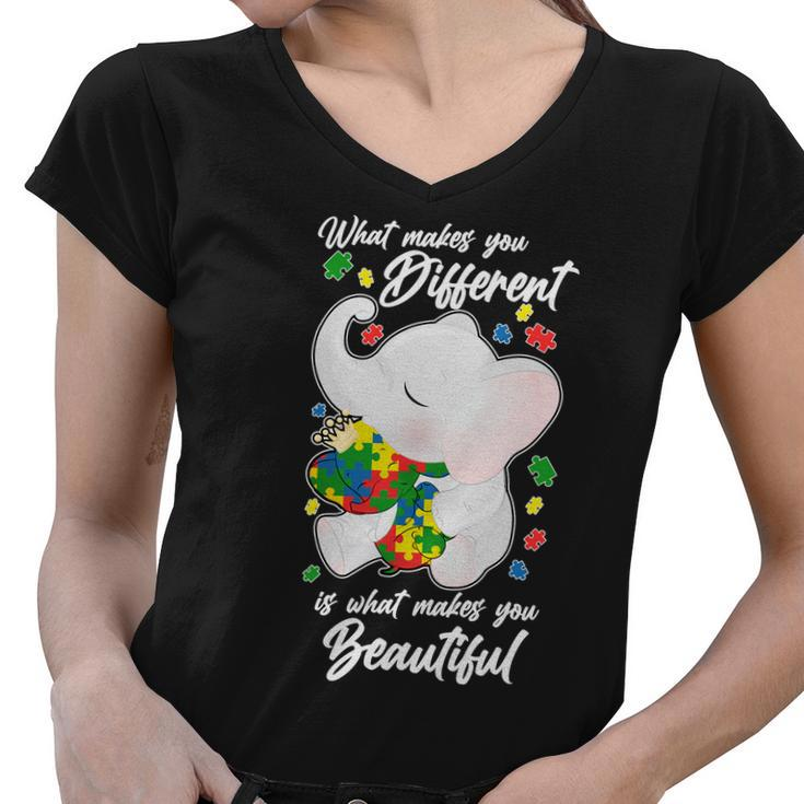 What Makes You Different Is What Makes You Beautiful Autism Tshirt Women V-Neck T-Shirt