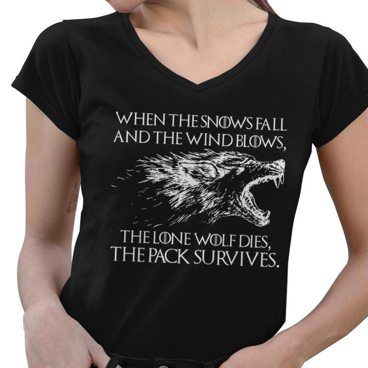When The Snows Fall The Lone Wolf Dies But The Pack Survives Logo Women V-Neck T-Shirt