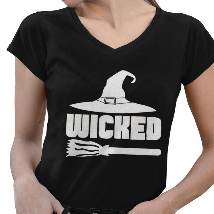 Wicked Witch Hat Broom Halloween Quote Women V-Neck T-Shirt
