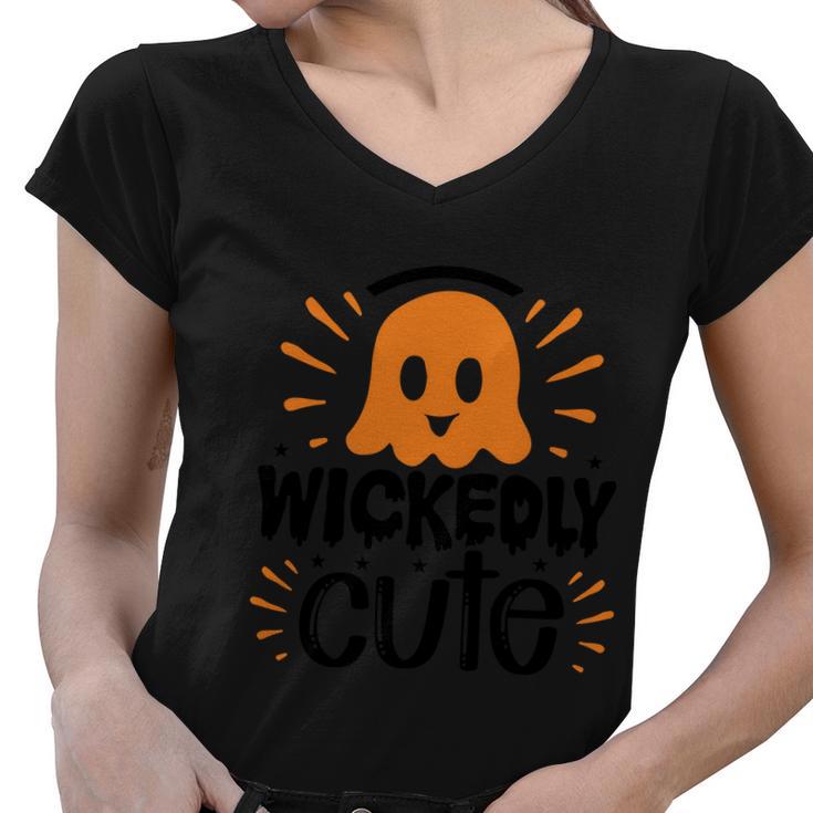 Wickedly Cute Boo Halloween Quote Women V-Neck T-Shirt