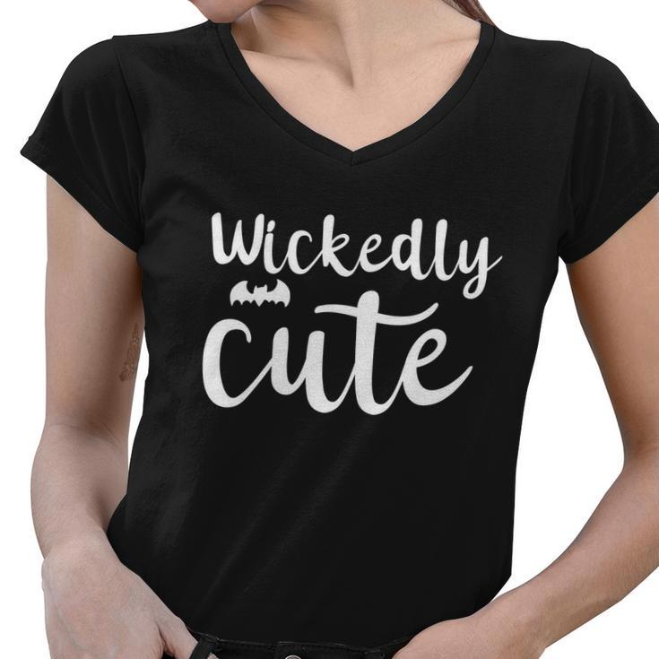 Wickedly Cute Funny Halloween Quote Women V-Neck T-Shirt