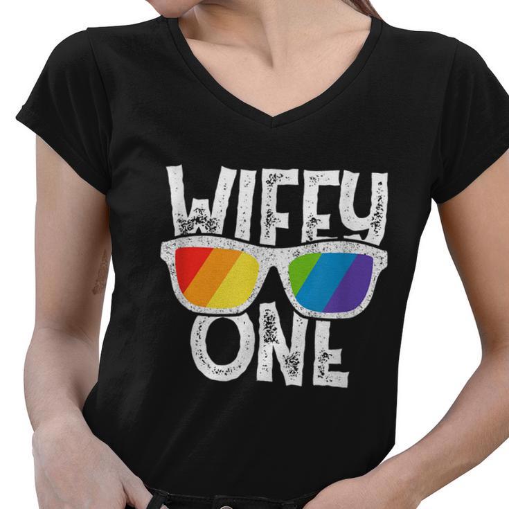 Wifey One Lesbian Pride Lgbt Bride Couple Women V-Neck T-Shirt