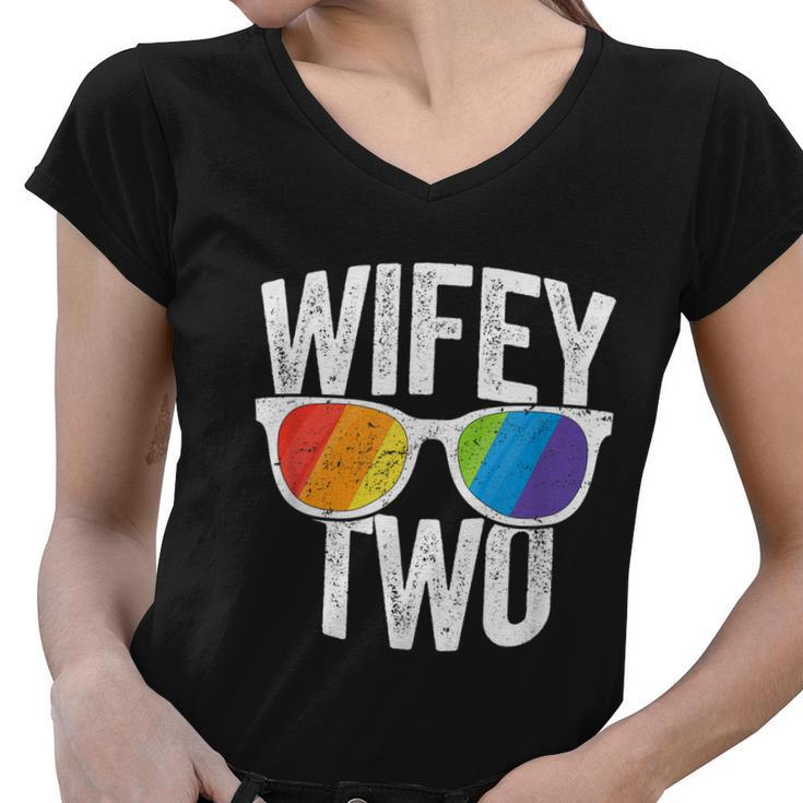 Wifey Two Lesbian Pride Lgbt Bride Couple Women V-Neck T-Shirt