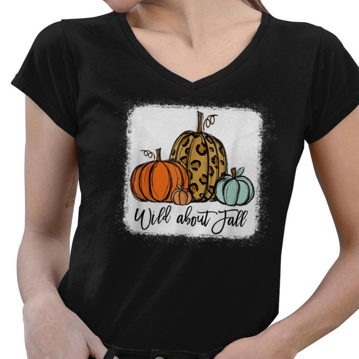 Wild About Fall Leopard Pumpkin Fall Vibes Hello Fall Autumn  Women V-Neck T-Shirt