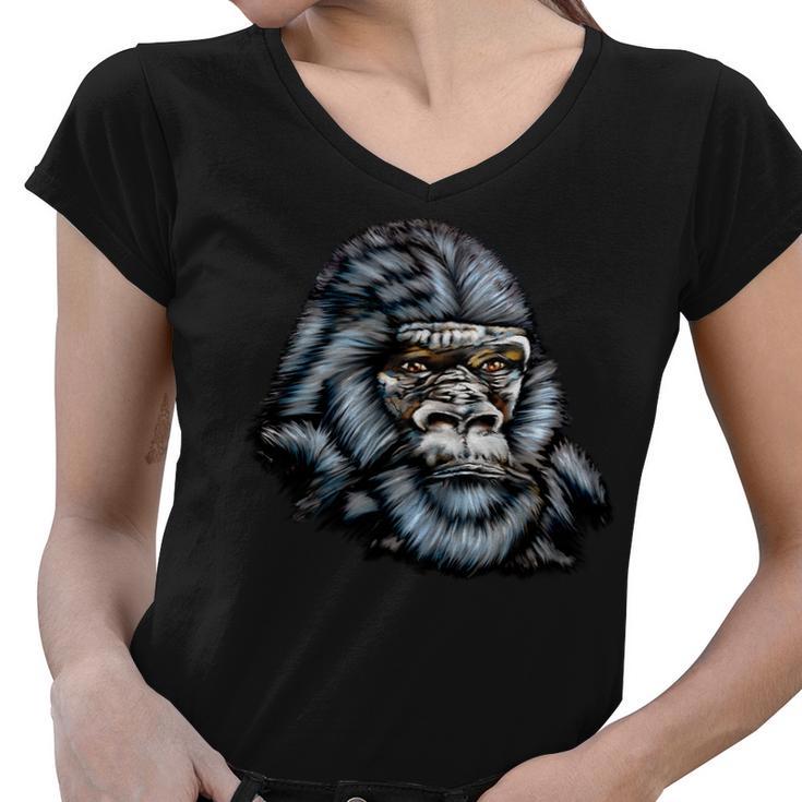 Wildlife - Big Face Gorilla Portrait Women V-Neck T-Shirt