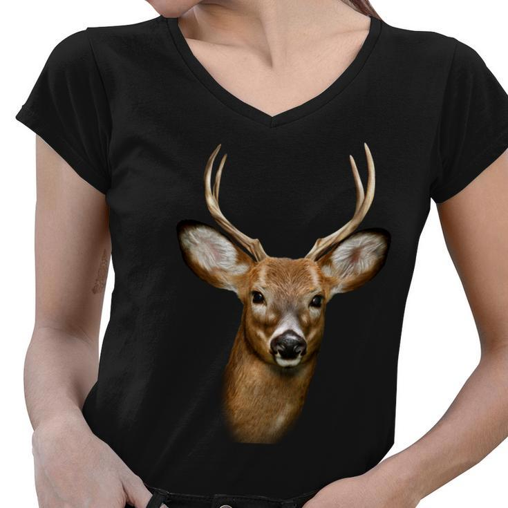 Wildlife Big Face Young Buck Deer Portrait Women V-Neck T-Shirt