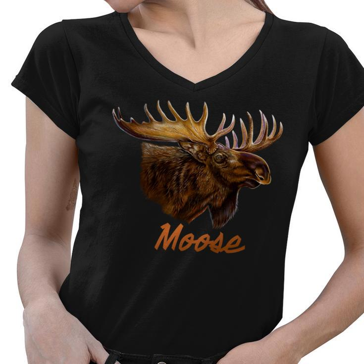 Wildlife - Moose Head Portrait Tshirt Women V-Neck T-Shirt