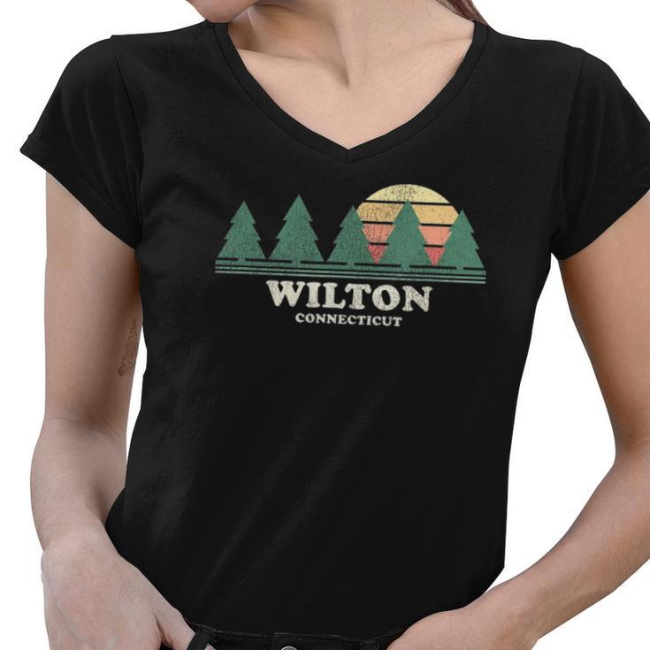 Wilton Ct Vintage Throwback Tee Retro 70S Design Women V-Neck T-Shirt