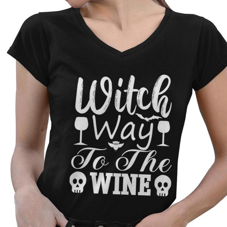 Witch Way To The Wine Halloween Quote V5 Women V-Neck T-Shirt