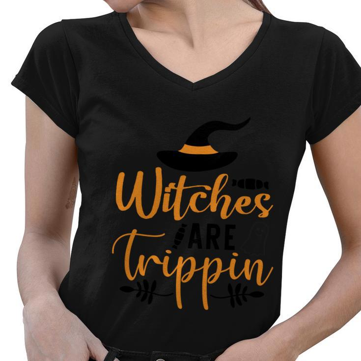 Witches Are Trippin Halloween Quote Women V-Neck T-Shirt