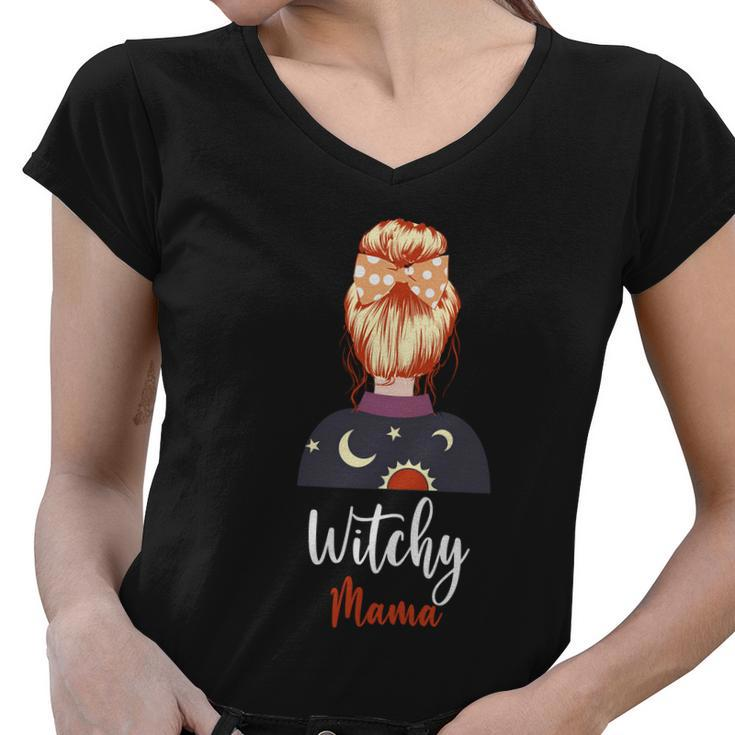 Witchy Mama Funny Halloween Quote Women V-Neck T-Shirt