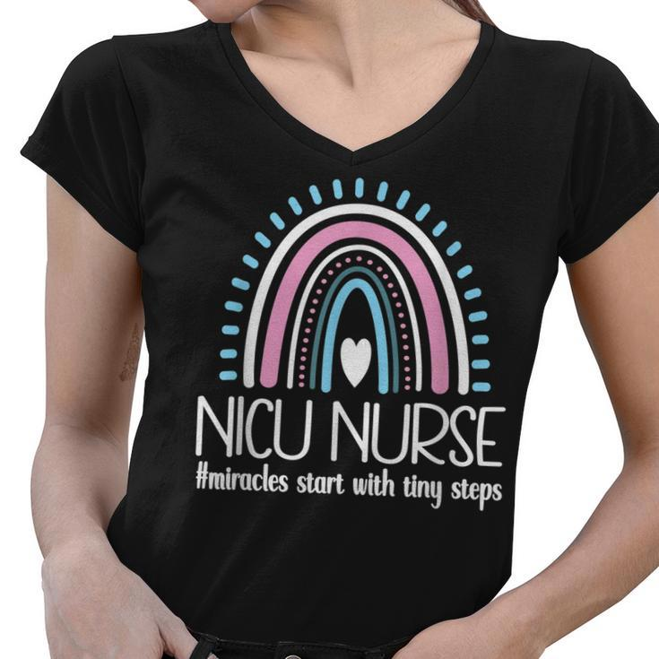 With Tiny Steps Nicu Nurse Neonatal Intensive Care Unit   Women V-Neck T-Shirt