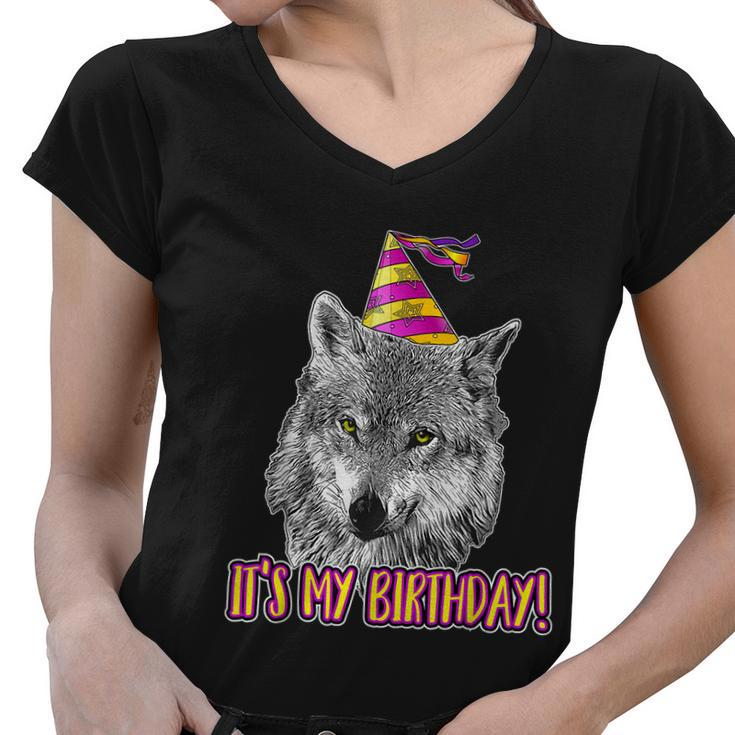 Wolf Birthday Themed Party Wolves Theme Girl Wolf Lover Women V-Neck T-Shirt