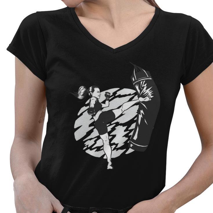 Woman High Kick Boxing Women V-Neck T-Shirt