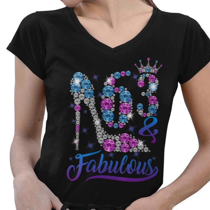 Womens 63 And Fabulous Stepping Into My 63Rd Birthday Gift Womens Women V-Neck T-Shirt