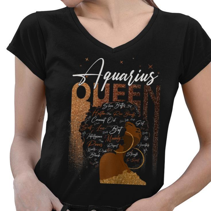 Womens Funny Aquarius Girl Zodiac Birthday Pride Melanin Afro Queen  Women V-Neck T-Shirt