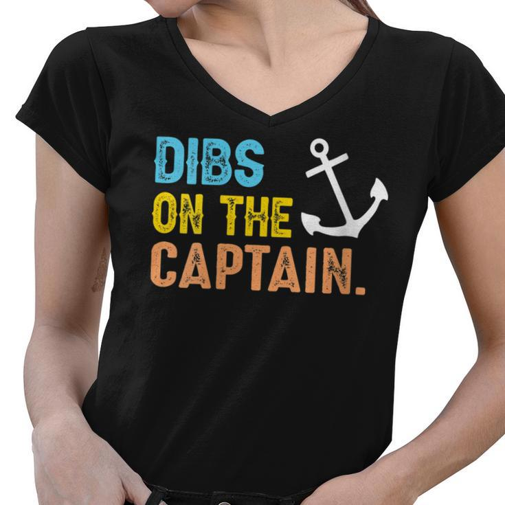 Womens Funny Captain Wife Dibs On The Captain  V2 Women V-Neck T-Shirt