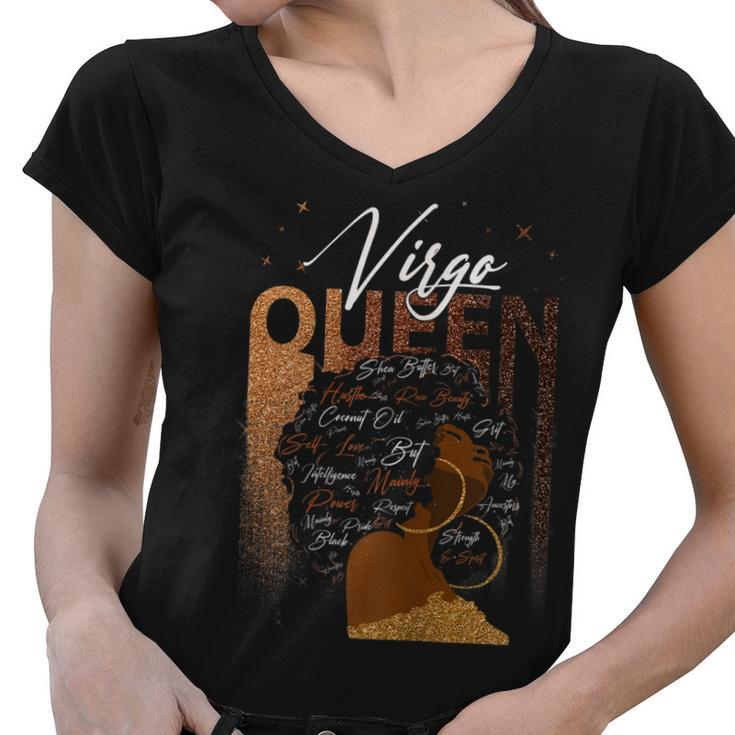 Womens Funny Virgo Girl Zodiac Birthday Pride Melanin Afro Queen  Women V-Neck T-Shirt