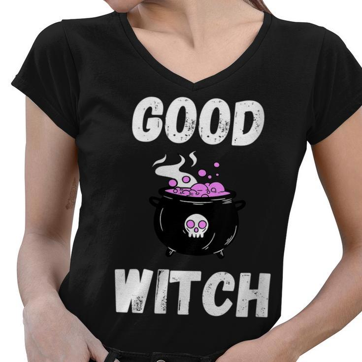 Womens Halloween Witch Good Bad Scary Witch Vibes Costume Basic  Women V-Neck T-Shirt