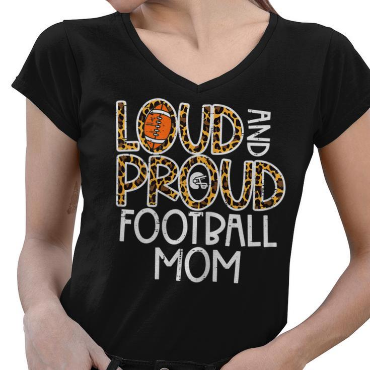 Womens Leopard Loud & Proud American Football Mom Family Mama Mommy  Women V-Neck T-Shirt