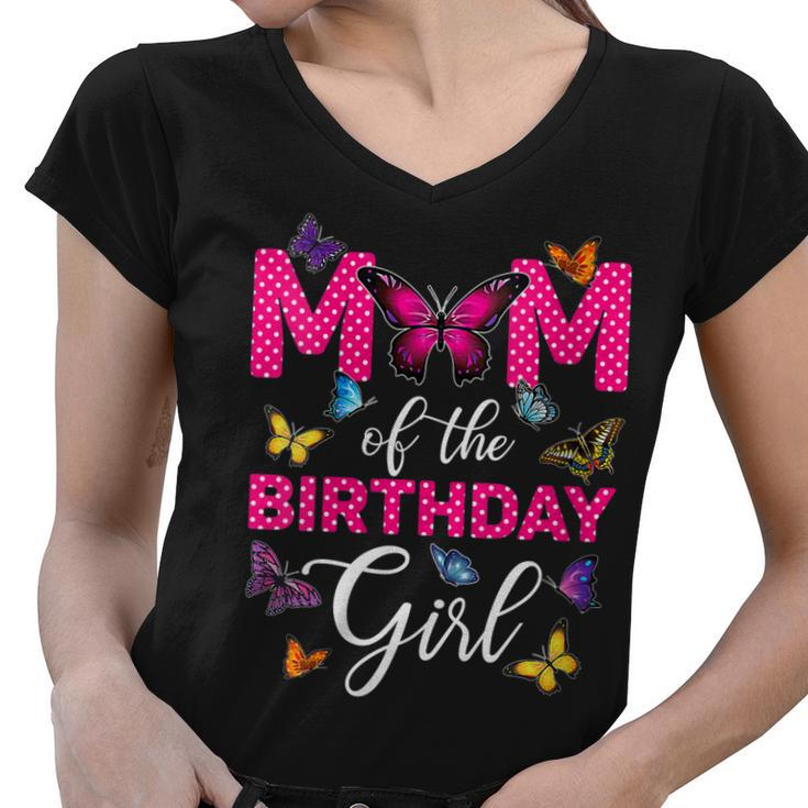 Womens Mom Of The Birthday Girl  Butterfly Mama Mommy 1St Bday  Women V-Neck T-Shirt