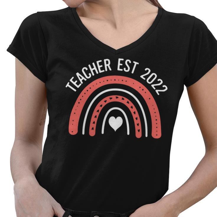 Womens Rainbow Teacher Est 2022 New Teachers Graduation Established Women V-Neck T-Shirt