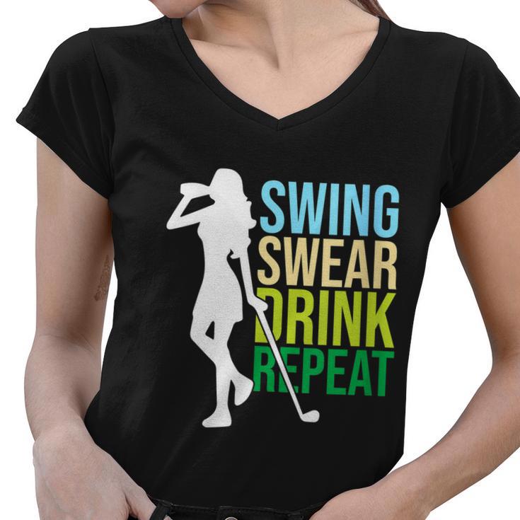 Womens Swing Swear Drink Repeat Love Golf Women V-Neck T-Shirt