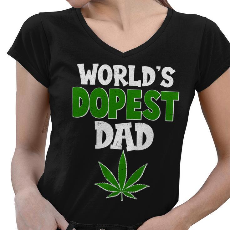 Worlds Dopest Dad Marijuana Weed Women V-Neck T-Shirt