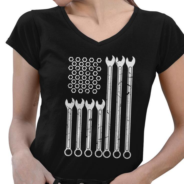Wrench And Bolt Repairman Cool Patriotic Usa Flag Cool Gift Women V-Neck T-Shirt