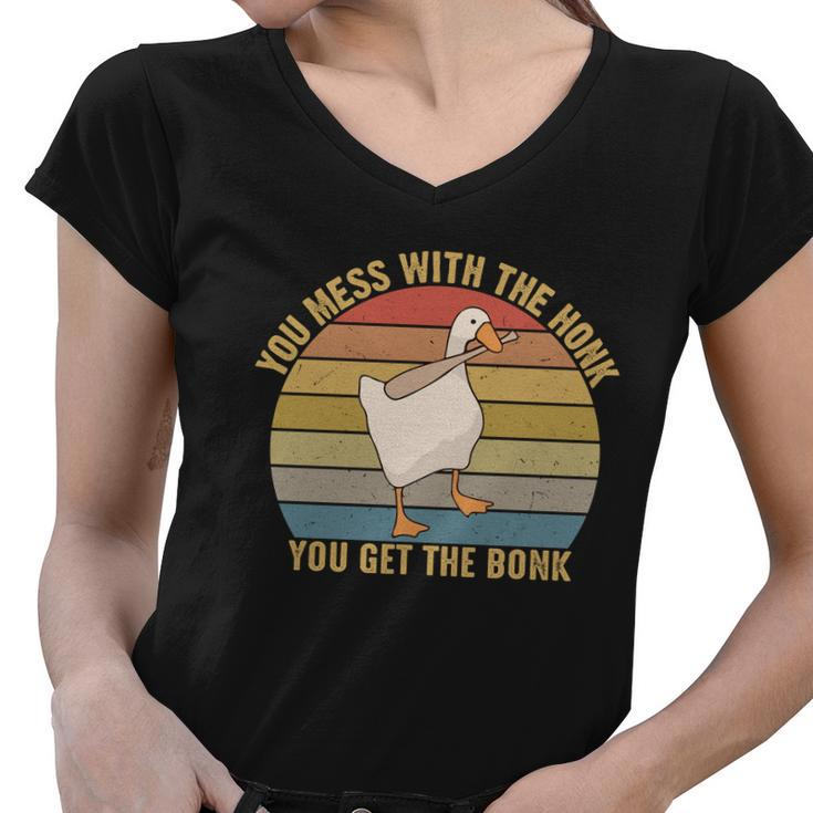 You Mess With The Honk You Get The Bonk Funny Retro Vintage Goose Tshirt Women V-Neck T-Shirt