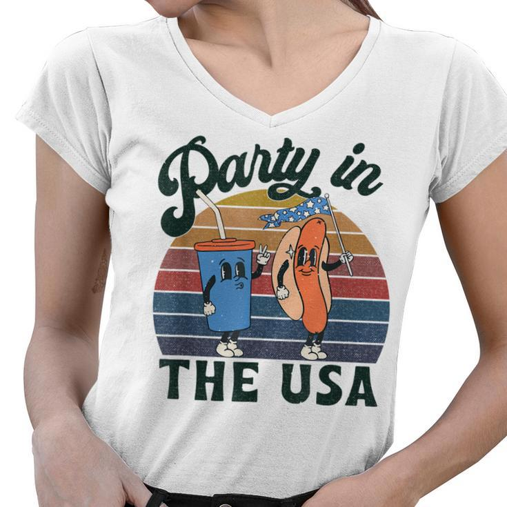 4Th Of July For Hot Dog Lover Party In The Usa Vintage  Women V-Neck T-Shirt