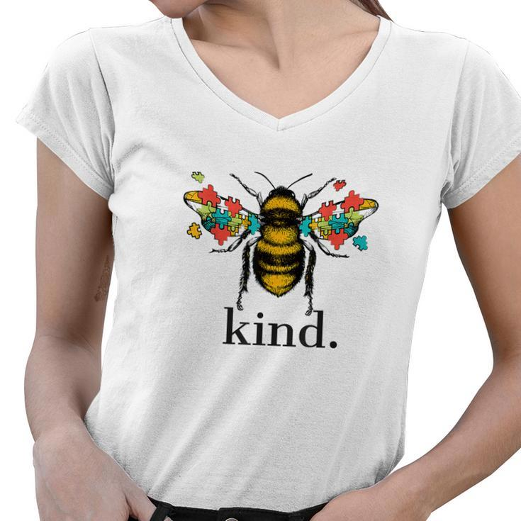 Autism Awareness Bee Kind Puzzle Pieces Tshirt Women V-Neck T-Shirt