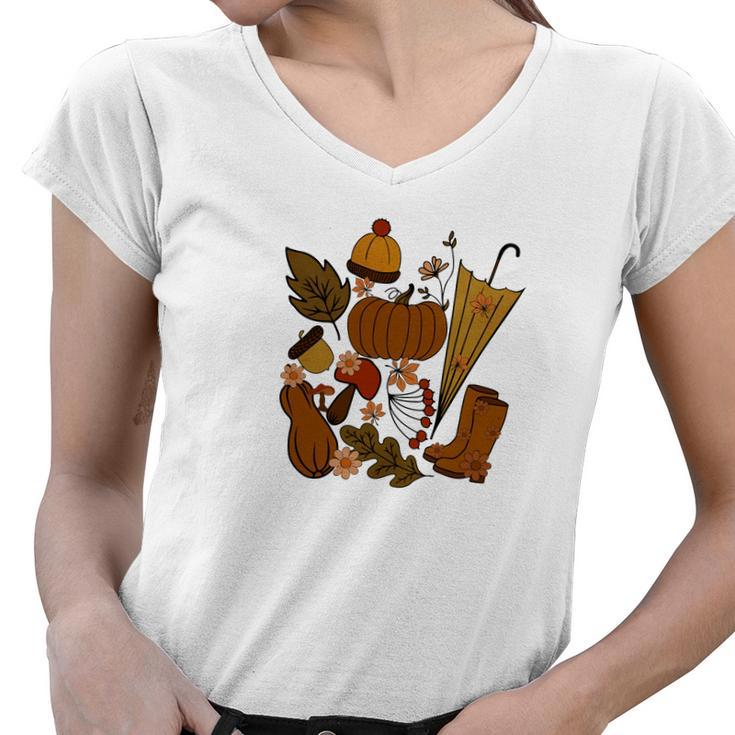 Autumn Gifts Thankful Blessed Sweaters Women V-Neck T-Shirt