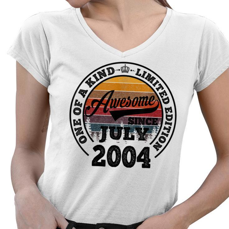 Awesome Since July 2004 18Th Birthday Gift 18 Years Old  Women V-Neck T-Shirt