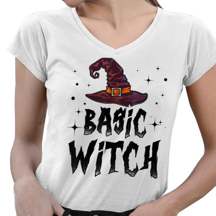 Basic Witch Women Halloween Distressed Witch Hat  Women V-Neck T-Shirt