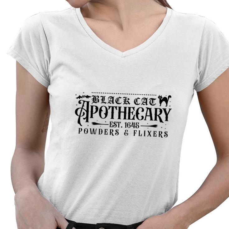 Black Cat Apothecary Est 1645 Powders And  Llixers Halloween Women V-Neck T-Shirt