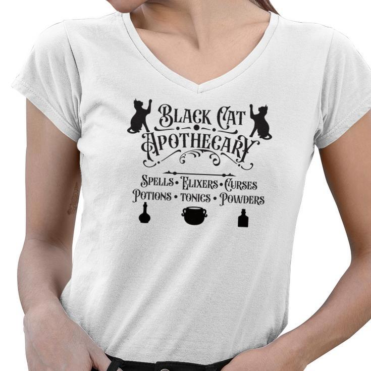 Black Cat Apothecary Funny Halloween Cats Women V-Neck T-Shirt