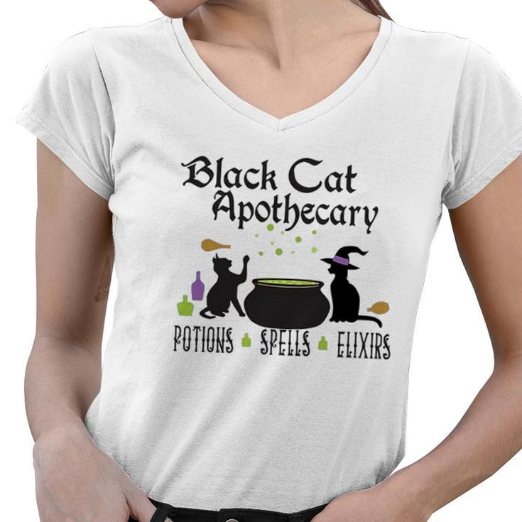 Black Cat Apothecary Halloween Gift Potions Spells Elixers Women V-Neck T-Shirt